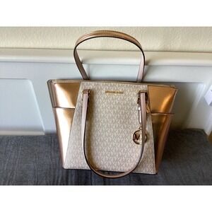 Michael Kors Charlotte Tote NWT Rose Gold Signature‎ Satchel Bag Purse